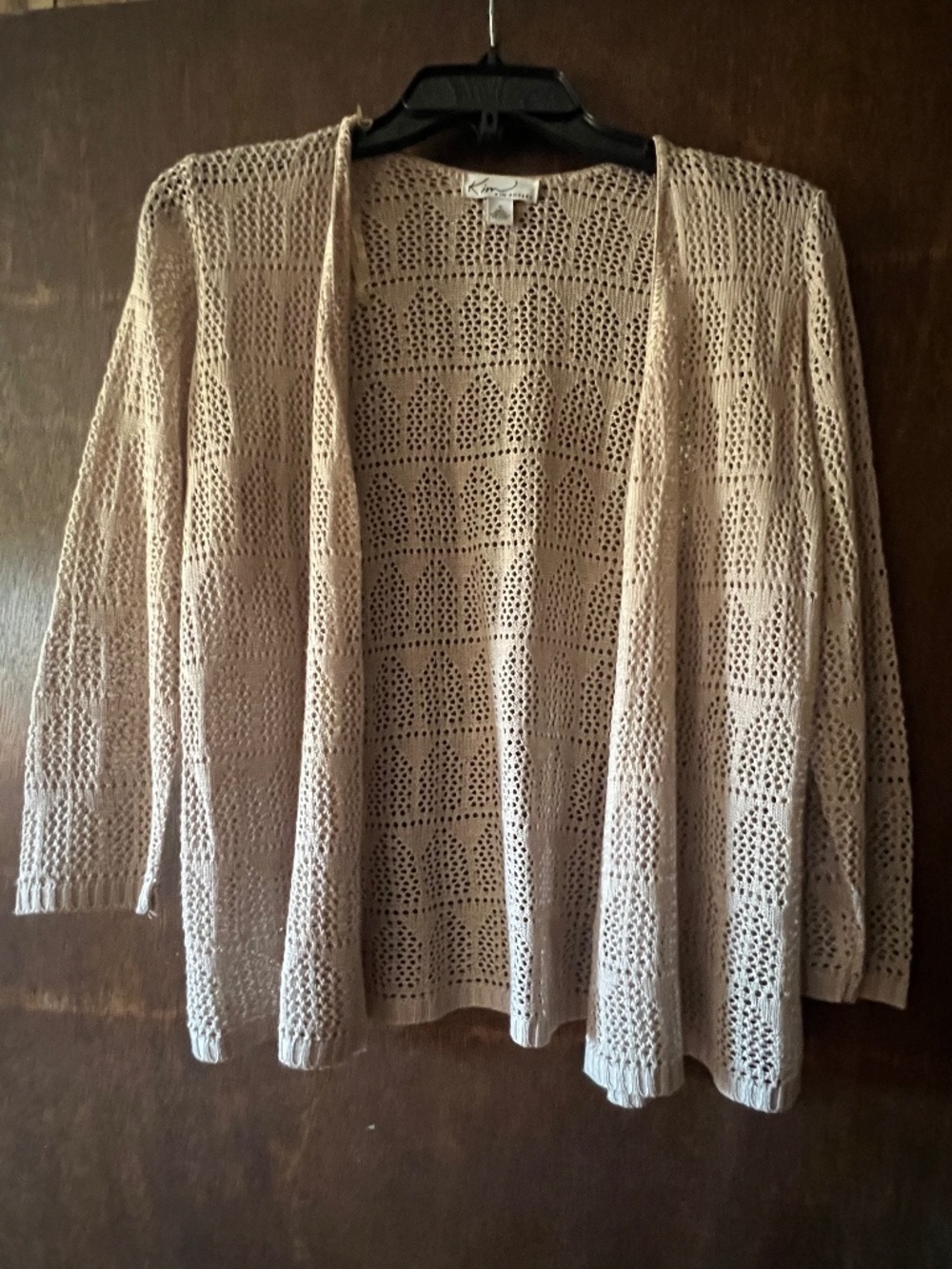 Kim Rogers Beige Crochet Open Front Cardigan Sweater Boho Size S